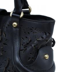 Alexander McQueen Black Leather Butterfly Perforated Novak Tote