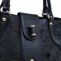 Alexander McQueen Black Leather Butterfly Perforated Novak Tote