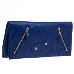 Pre Owned Alexander McQueen Navy Blue Leather Faithful Glove Clutch