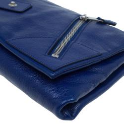 Pre Owned Alexander McQueen Navy Blue Leather Faithful Glove Clutch