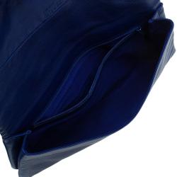 Pre Owned Alexander McQueen Navy Blue Leather Faithful Glove Clutch