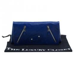 Pre Owned Alexander McQueen Navy Blue Leather Faithful Glove Clutch