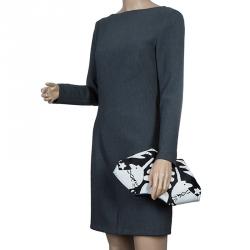 Pre Owned Alexander McQueen Black/White Satin Naive Pagan-Print Small De Manta Clutch