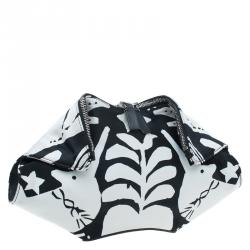 Pre Owned Alexander McQueen Black/White Satin Naive Pagan-Print Small De Manta Clutch