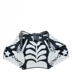 Pre Owned Alexander McQueen Black/White Satin Naive Pagan-Print Small De Manta Clutch