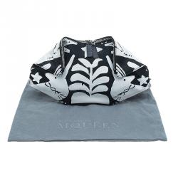 Pre Owned Alexander McQueen Black/White Satin Naive Pagan-Print Small De Manta Clutch