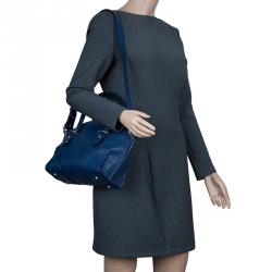 Pre Owned Alexander McQueen Blue Lizard Embossed Leather Small Legend Tote