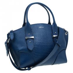 Pre Owned Alexander McQueen Blue Lizard Embossed Leather Small Legend Tote