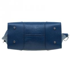 Pre Owned Alexander McQueen Blue Lizard Embossed Leather Small Legend Tote