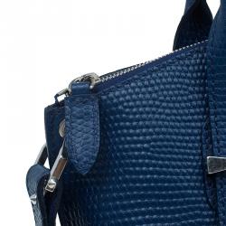 Pre Owned Alexander McQueen Blue Lizard Embossed Leather Small Legend Tote