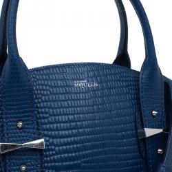 Pre Owned Alexander McQueen Blue Lizard Embossed Leather Small Legend Tote