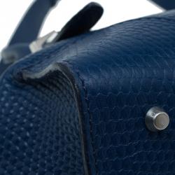 Pre Owned Alexander McQueen Blue Lizard Embossed Leather Small Legend Tote