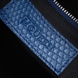 Pre Owned Alexander McQueen Blue Lizard Embossed Leather Small Legend Tote