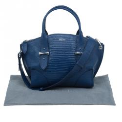 Pre Owned Alexander McQueen Blue Lizard Embossed Leather Small Legend Tote