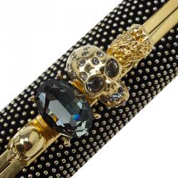 Pre Owned Alexander McQueen Black Studded Suede Skull Knuckle Box Clutch