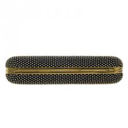 Pre Owned Alexander McQueen Black Studded Suede Skull Knuckle Box Clutch