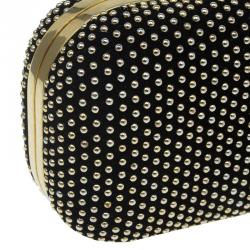 Pre Owned Alexander McQueen Black Studded Suede Skull Knuckle Box Clutch