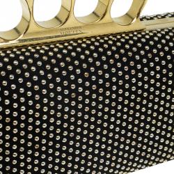 Pre Owned Alexander McQueen Black Studded Suede Skull Knuckle Box Clutch