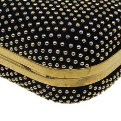 Pre Owned Alexander McQueen Black Studded Suede Skull Knuckle Box Clutch