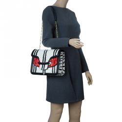 Pre Owned حقيبة كتف أليكساندر مكوين هيروين جلد ثعبان أسود/أبيض  شعر حصان وبلاستيك