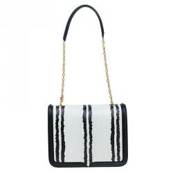 Pre Owned حقيبة كتف أليكساندر مكوين هيروين جلد ثعبان أسود/أبيض  شعر حصان وبلاستيك