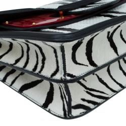 Pre Owned حقيبة كتف أليكساندر مكوين هيروين جلد ثعبان أسود/أبيض  شعر حصان وبلاستيك