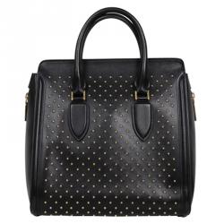 Pre Owned Alexander McQueen Black Leather Heroine Studded Satchel Bag