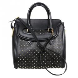 Pre Owned Alexander McQueen Black Leather Heroine Studded Satchel Bag