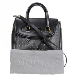 Pre Owned Alexander McQueen Black Leather Heroine Studded Satchel Bag
