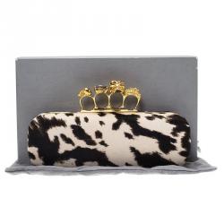 مملوكة مسبقًا Alexander McQueen Black/White Calf Hair Skull Knuckle Box Clutch