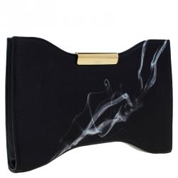 Pre Owned Alexander McQueen Black Smoke Print Satin Squeeze It Clutch 