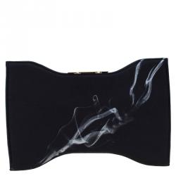 Pre Owned Alexander McQueen Black Smoke Print Satin Squeeze It Clutch 