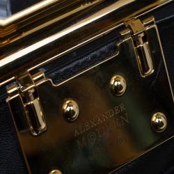 Pre Owned Alexander McQueen Black Smoke Print Satin Squeeze It Clutch 