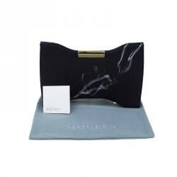 Pre Owned Alexander McQueen Black Smoke Print Satin Squeeze It Clutch 