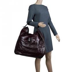 Pre Owned Alexander Mcqueen Burgundy Glazed Leather Hobo