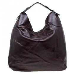 Pre Owned Alexander Mcqueen Burgundy Glazed Leather Hobo