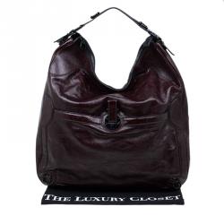 Pre Owned Alexander Mcqueen Burgundy Glazed Leather Hobo
