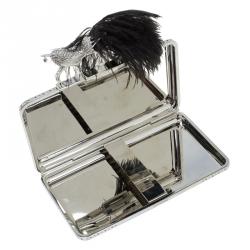 Pre Owned Alexander McQueen Silver Metal Bird with Feather Ring Knuckle Case