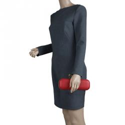 Pre Owned Alexander McQueen Red and Orange Leather Skull Knuckle Box Clutch