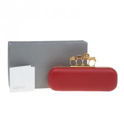 Pre Owned Alexander McQueen Red and Orange Leather Skull Knuckle Box Clutch