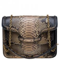 Pre Owned Alexander McQueen Bi Color Python Leather Heroine Chain Shoulder Bag