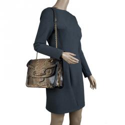 Pre Owned Alexander McQueen Bi Color Python Leather Heroine Chain Shoulder Bag