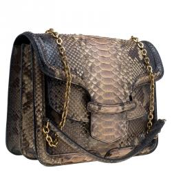 Pre Owned Alexander McQueen Bi Color Python Leather Heroine Chain Shoulder Bag