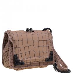 Pre Owned Alexander McQueen Beige Croc Embossed Leather Baby Frame Bag