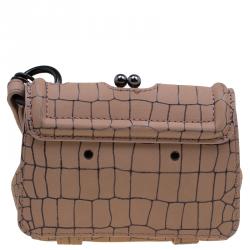 Pre Owned Alexander McQueen Beige Croc Embossed Leather Baby Frame Bag