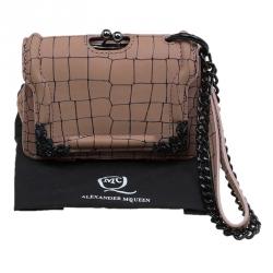 Pre Owned Alexander McQueen Beige Croc Embossed Leather Baby Frame Bag