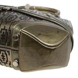 Pre Owned Alexander Mcqueen Gold Perforated Patent Leather Novak Satchel