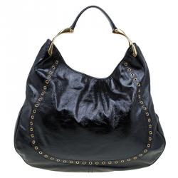 Pre Owned Alexander Mcqueen Black Patent Leather Wishbone Hobo