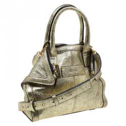 Pre Owned Alexander McQueen Gold Leather Mini De Manta Tote