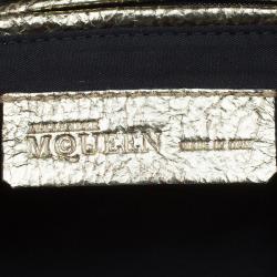 Pre Owned Alexander McQueen Gold Leather Mini De Manta Tote